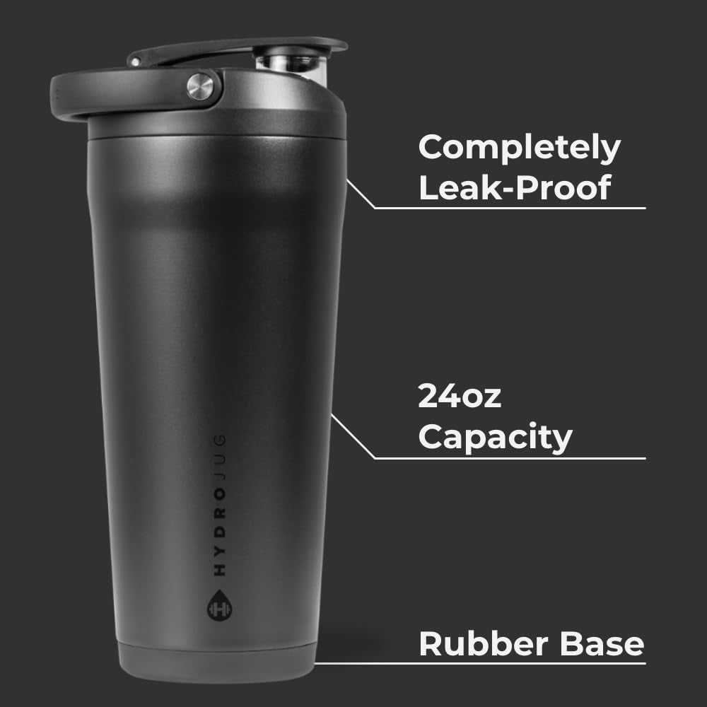 24 Oz New Stainless Steel Shaker – Insulated, Leakproof, Bpa-Free with Silent Mixing Grate – No Clumps, No Noise – Premium Shaker for Fitness, Sports & Everyday Use, Black