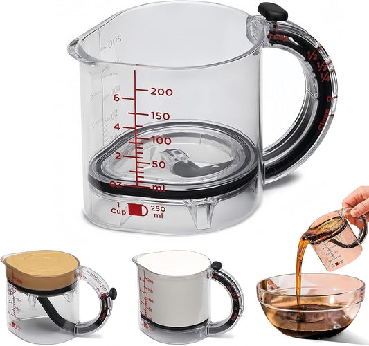 4-In-1 Adjustable Measuring Cup, Multi Measurings Cube Cups for Cooking and Baking with Oz/Ml Dual Markings, Scraper-Style Seal Base, Space-Saving Easy to Clean